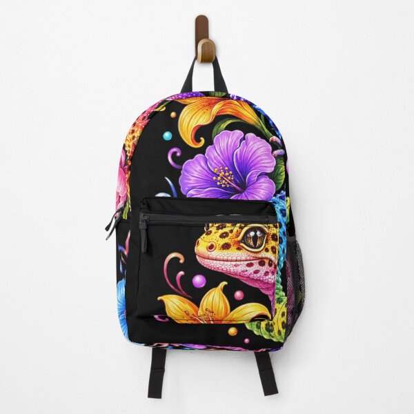 Item preview, Colorful Rainbow Leopard Gecko Floral Illustration With Tropical Hibiscus And Peony Flowers designed and sold by NgumohaLanke.
