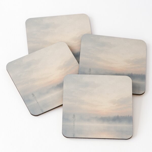 Item preview, Misty Dawn Lake Reflection Wall Art Print – Japandi Japanese Sumi-e Poster, Foggy Morning Water, Zen Minimalist Decor, Soft Sunrise Glow, Made by Japanese Artist in Japan designed and sold by SereniBloom.
