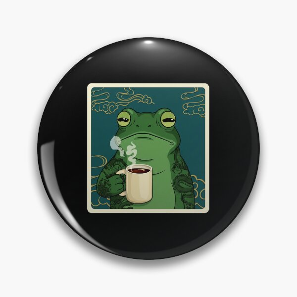 Item preview, Sleepy Frog Sipping Morning Coffee with Vintage Tattoo Style designed and sold by JordynLadukeg65.