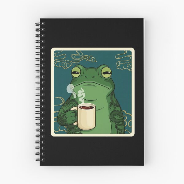 Item preview, Sleepy Frog Sipping Morning Coffee with Vintage Tattoo Style designed and sold by JordynLadukeg65.