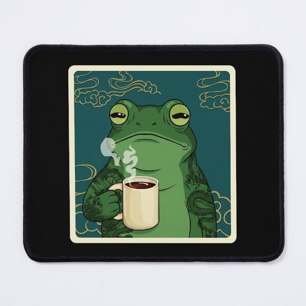 Item preview, Sleepy Frog Sipping Morning Coffee with Vintage Tattoo Style designed and sold by JordynLadukeg65.