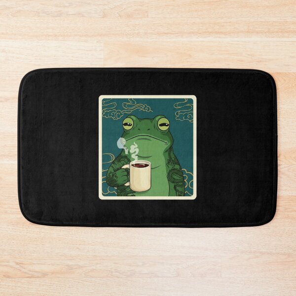 Item preview, Sleepy Frog Sipping Morning Coffee with Vintage Tattoo Style designed and sold by JordynLadukeg65.