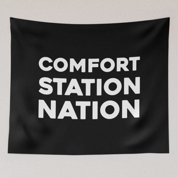 Item preview, Bold White Typography Comfort Station Nation Statement Text Design On Black Background designed and sold by PhocoNibict.