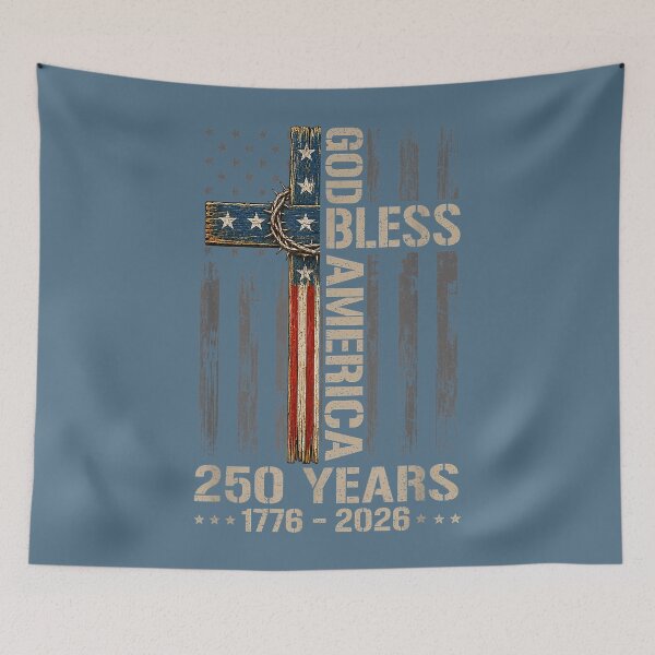 Item preview, God Bless America Christian Cross Flag 250 Years 1776 2026 designed and sold by miuukiuu.
