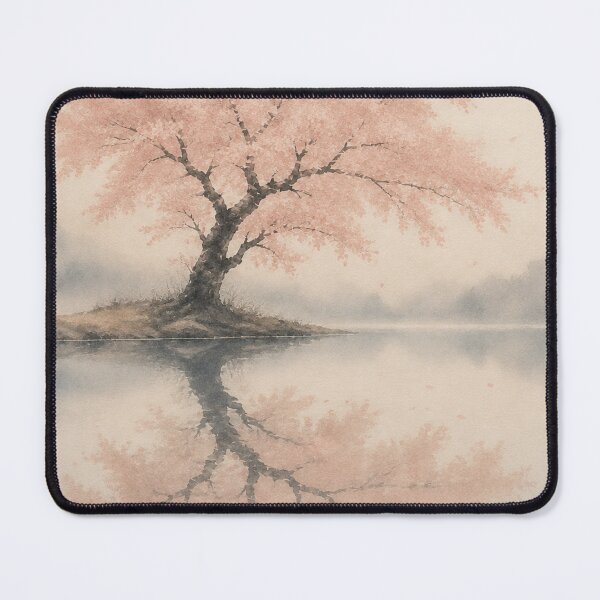 Item preview, Cherry Tree Reflection Lake Wall Art Print – Japandi Japanese Sumi-e Poster, Full Blooming Sakura Mirror, Zen Minimalist Decor, Serene Water Landscape, Made by Japanese Artist in Japan designed and sold by SereniBloom.