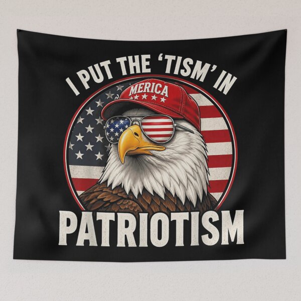 Item preview, Funny Patriotic Bald Eagle Merica Flag Hat Put The Tism In Patriotism designed and sold by ObukiLantara.