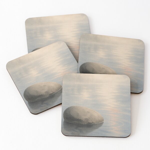 Item preview, Water and Stone Balance Wall Art Print – Japandi Japanese Sumi-e Poster, Zen River Stone Reflection, Minimalist Decor, Soft Ripple Mist, Made by Japanese Artist in Japan designed and sold by SereniBloom.
