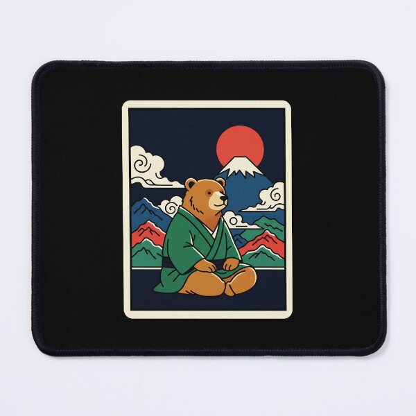 Item preview, Peaceful Bear Monk Beneath Mountain Sunrise in Retro Nature designed and sold by JordynLadukeg65.