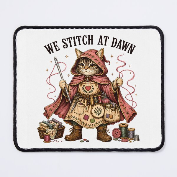 Item preview, We Stitch At Dawn Cute Cottagecore Sewing Cat Tailor Witch Costume Illustration designed and sold by PhocoNibict.