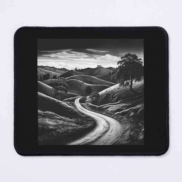 Item preview, Winding Country Road Through Rolling Hills in Black and White designed and sold by inkoutninja.