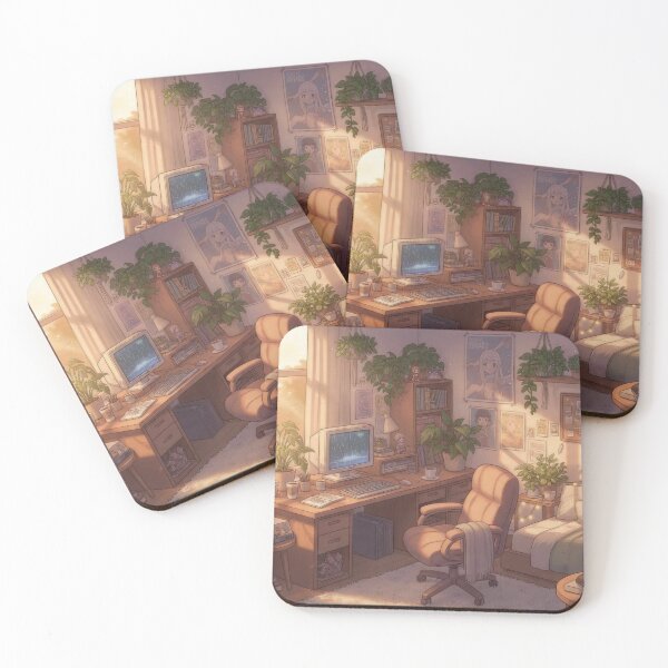 Item preview, Cozy Lofi Anime Desk & Bedroom with Sleeping Cat and Vinyl designed and sold by rangsan-thai.