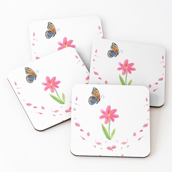 Item preview, Watercolor Pink Flower and Butterfly Illustration designed and sold by Emianartstudio.