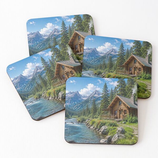 Item preview, Riverside Log Cabin in the Mountains | Rustic Nature Escape designed and sold by PureHopeStudio.