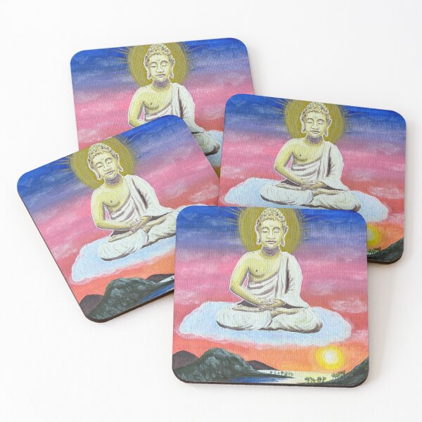 Item preview, Buddha floating over mountains at sunset  designed and sold by LaurenOliverArt.