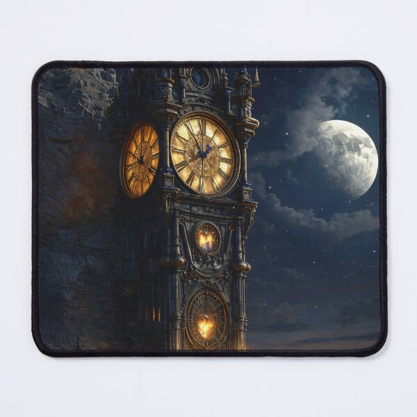 Item preview, Gothic Clock Tower Under Moonlight – Fantasy Steampunk Night Print designed and sold by Kaleidoscope Print.