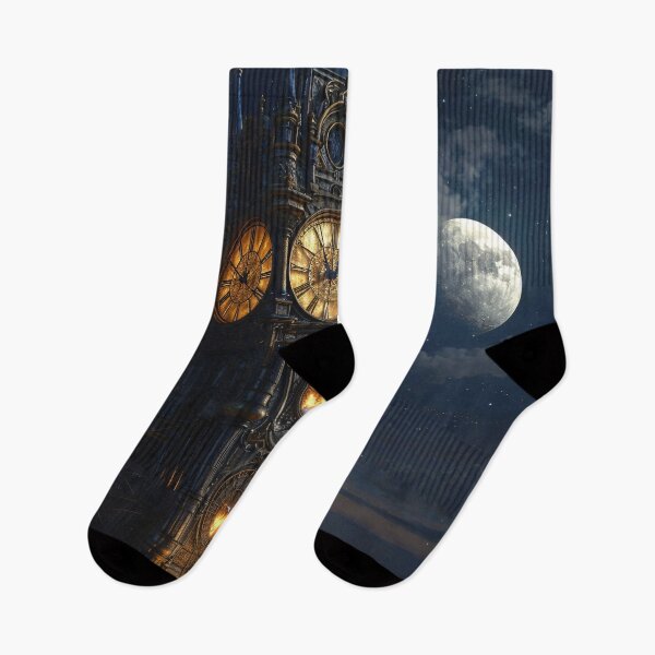 Item preview, Gothic Clock Tower Under Moonlight – Fantasy Steampunk Night Print designed and sold by Kaleidoscope Print.