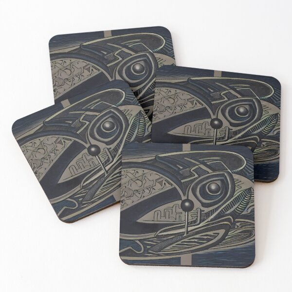 Item preview, Dark Yokai Midnight Totem Biomechanical Ancient Tablet Japanese Surrealism designed and sold by YugenWorkshop.
