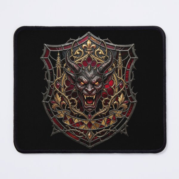 Item preview, Roaring Demon Red Stained Glass — Gothic Beast Golden Shield designed and sold by David Mateo ArtWorks.