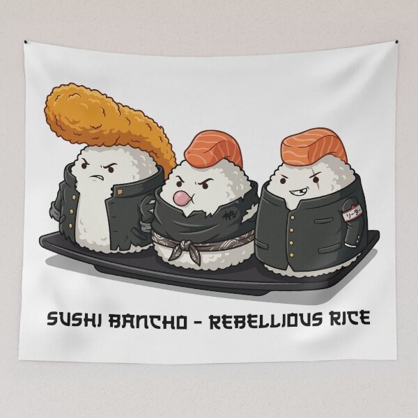 Item preview, Sushi Bansho Rebellious Rice 90s Anime Delinquent Meme Graphic designed and sold by ShirtRemarks.