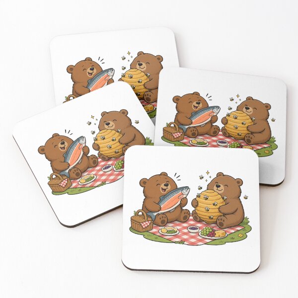 Item preview, Cute Bear Picnic Design Funny Salmon And Honey Bears Illustration designed and sold by MonkiFlipp.