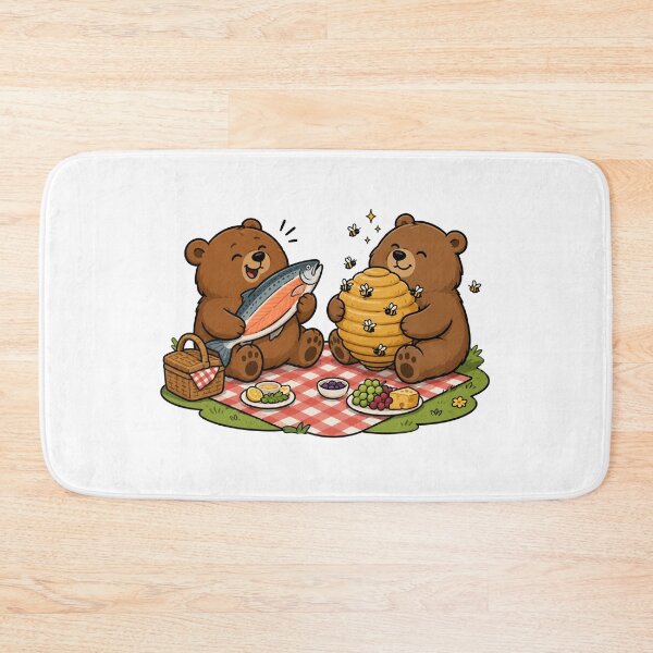 Item preview, Cute Bear Picnic Design Funny Salmon And Honey Bears Illustration designed and sold by MonkiFlipp.