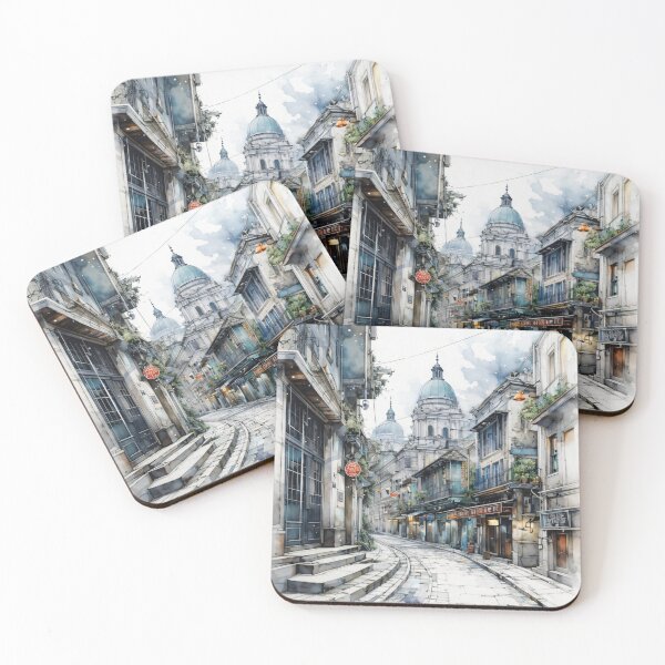 Item preview, Watercolor European Street Scene – Romantic Old Town Architecture Print designed and sold by Kaleidoscope Print.