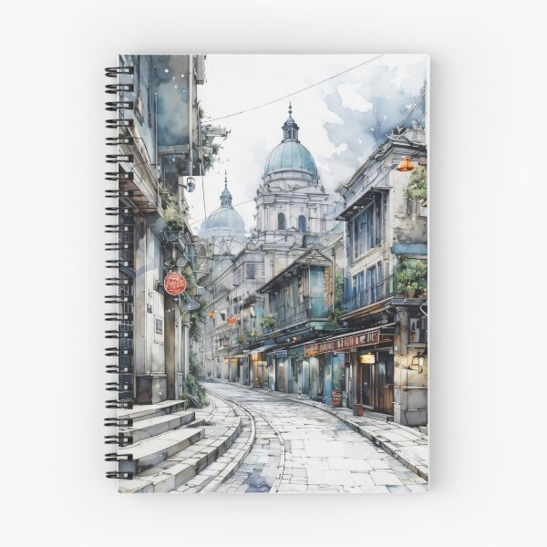 Item preview, Watercolor European Street Scene – Romantic Old Town Architecture Print designed and sold by Kaleidoscope Print.