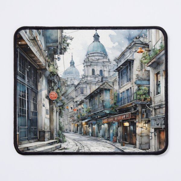 Item preview, Watercolor European Street Scene – Romantic Old Town Architecture Print designed and sold by Kaleidoscope Print.