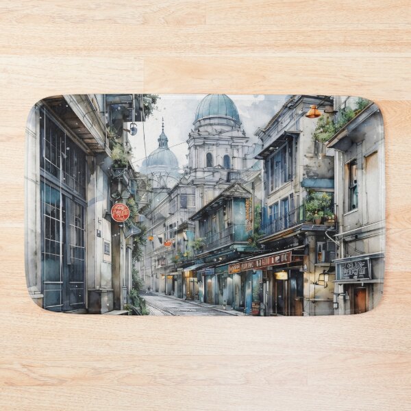 Item preview, Watercolor European Street Scene – Romantic Old Town Architecture Print designed and sold by Kaleidoscope Print.