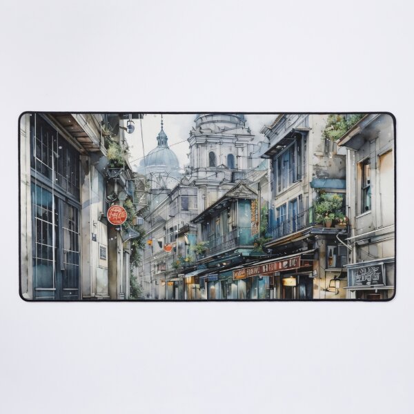 Item preview, Watercolor European Street Scene – Romantic Old Town Architecture Print designed and sold by Kaleidoscope Print.