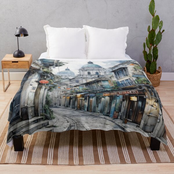 Item preview, Watercolor European Street Scene – Romantic Old Town Architecture Print designed and sold by Kaleidoscope Print.