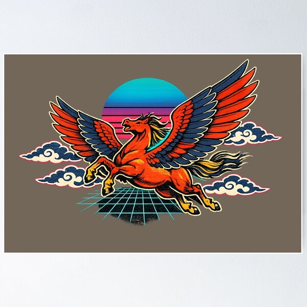 Item preview, Neon Retro Synthwave Ukiyo‑e Pegasus designed and sold by KungPowUnicorn.