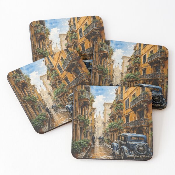 Item preview, Vintage Italian Street Watercolor – Old Town Car and Balcony Travel Print designed and sold by Kaleidoscope Print.