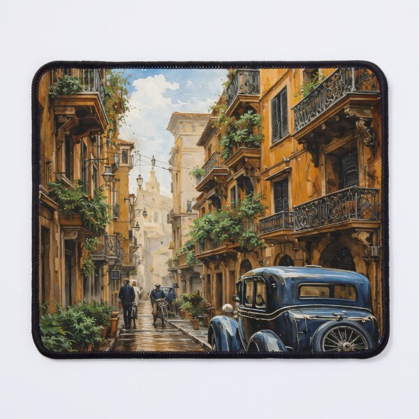 Item preview, Vintage Italian Street Watercolor – Old Town Car and Balcony Travel Print designed and sold by Kaleidoscope Print.