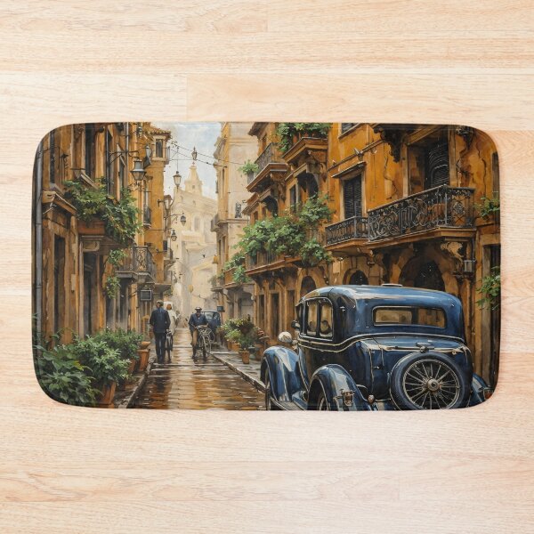 Item preview, Vintage Italian Street Watercolor – Old Town Car and Balcony Travel Print designed and sold by Kaleidoscope Print.
