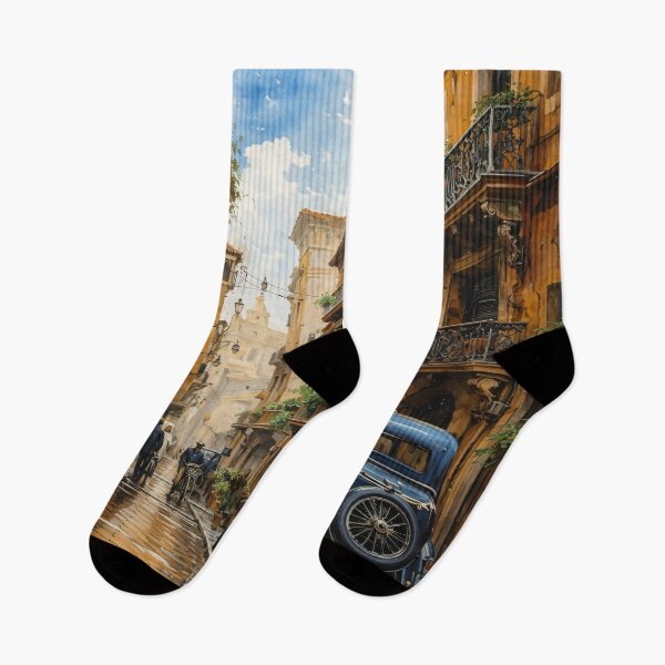 Item preview, Vintage Italian Street Watercolor – Old Town Car and Balcony Travel Print designed and sold by Kaleidoscope Print.