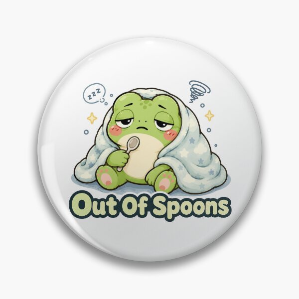 Item preview, Out Of Spoons Frog Sticker – Cute Low Energy Frog designed and sold by InkWanderStudio.