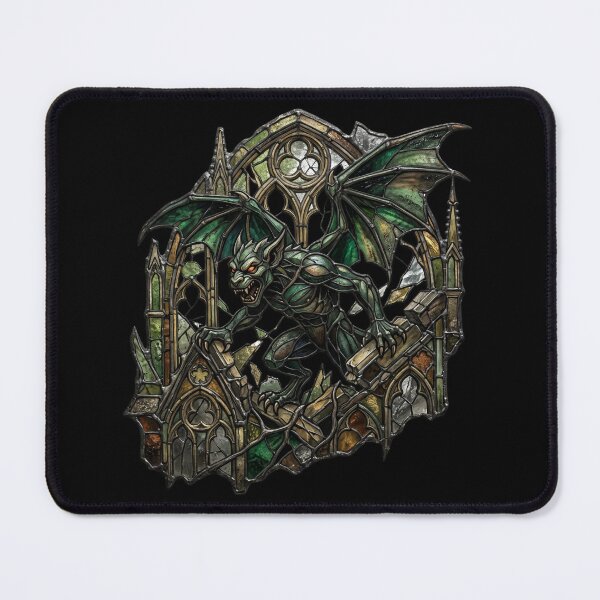 Item preview, Gargoyle Rose Window Emerald — Gothic Stained Glass Symmetric Wings designed and sold by David Mateo ArtWorks.