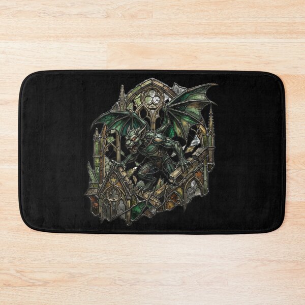 Item preview, Gargoyle Rose Window Emerald — Gothic Stained Glass Symmetric Wings designed and sold by David Mateo ArtWorks.