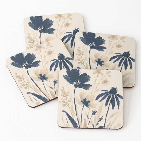Item preview, Minimalist Navy Blue Botanical Flower Bouquet Black Art designed and sold by ChubbyGoong.