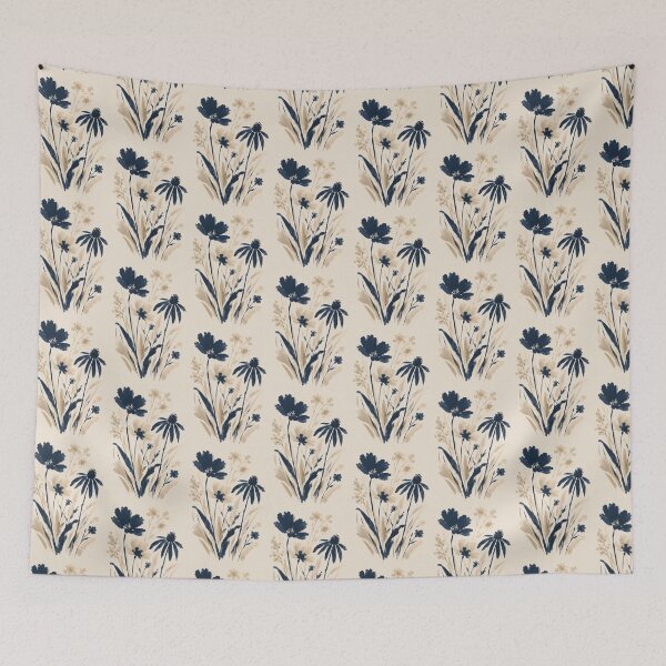 Item preview, Minimalist Navy Blue Botanical Flower Bouquet Black Art designed and sold by ChubbyGoong.