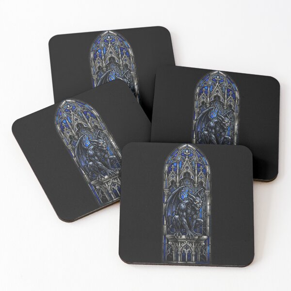 Item preview, Yellow Eyes Blue Gargoyle — Gothic Stained Glass Tall Window designed and sold by David Mateo ArtWorks.