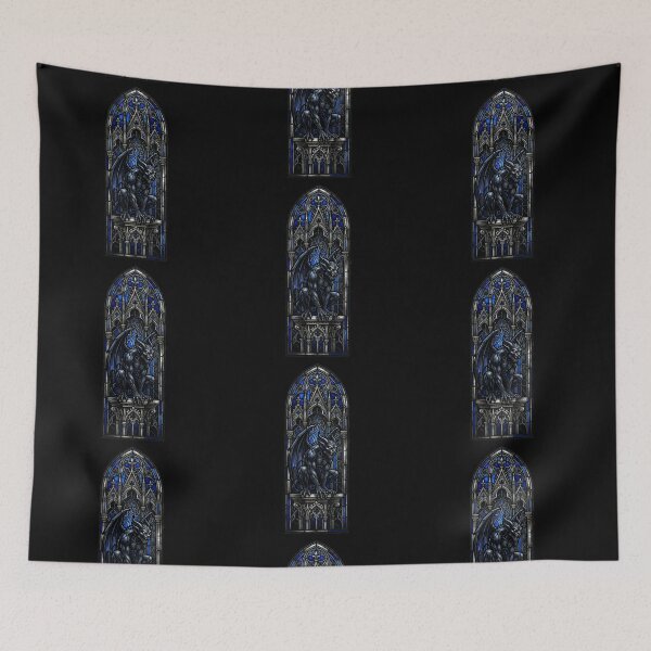 Item preview, Yellow Eyes Blue Gargoyle — Gothic Stained Glass Tall Window designed and sold by David Mateo ArtWorks.
