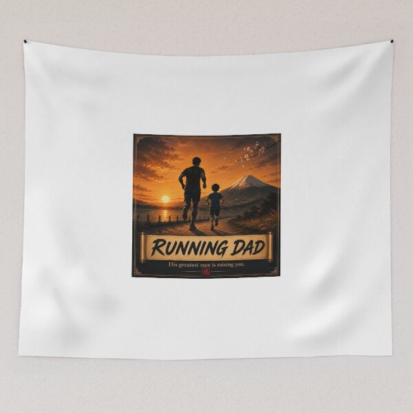 Item preview, Running Dad Japanese Ukiyo-e Father Son Sticker/T-Shirt Art designed and sold by Locker39.