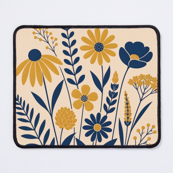 Item preview, Minimalist Navy and Mustard Floral Bouquet Black Art designed and sold by ChubbyGoong.