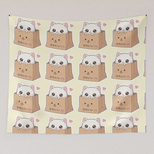 Item preview, Cute Kawaii White Cat in a Paper Bag designed and sold by     NovaCraft.