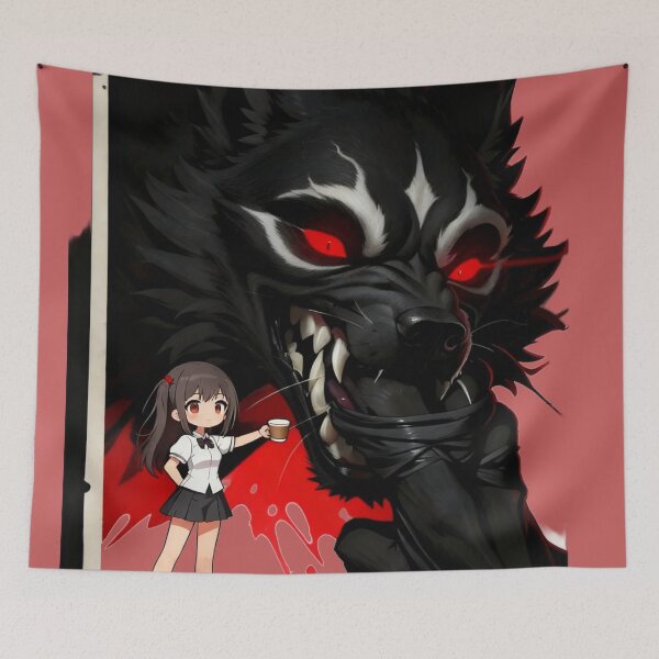 Item preview, My Little Pet Loves Coffee - Cute Anime Girl and Giant Shadow Wolf designed and sold by BLUESKY11a.