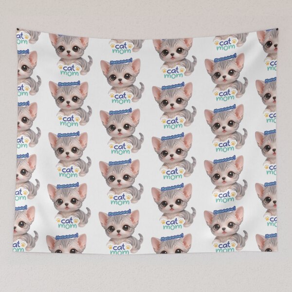 Item preview, Cute Cat Mom Meow Sphynx Chibi Cat Art designed and sold by Soluna Studio.