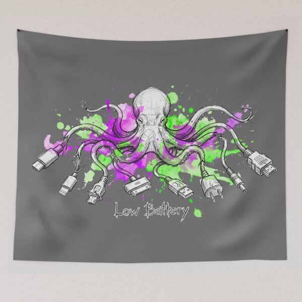 Item preview, Low Battery: The Digital Kraken Octopus Illustration designed and sold by SoulPT.