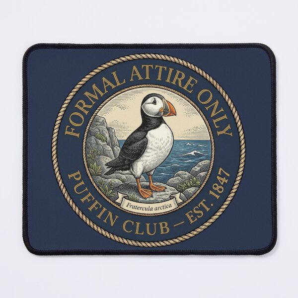 Item preview, Formal Attire Only Puffin Club European Humor Badge designed and sold by CalmCapy Co.